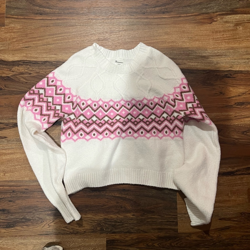 No Boundaries Pink and White Geometric Sweater Winter Y2K Sweater
